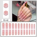 Long coffin french tip press-on nails in nude pink and white color, 24 pieces set - FS-42 Nude Pink Base White Tip Long Trapezoid