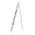 Macro detail of silver stainless steel bookmark with Enjoy The Next Chapter engraving - A23-Feather Charm Next Chapter