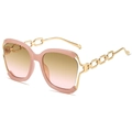 Occhiali da sole alla moda a mezza montatura con catena rosa e lenti sfumate - Montatura Rosa Lenti Marrone Rosa