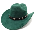 Chapeau de cowboy en daim vert foncé avec boucle fleurie en perles et clous en métal - Vert Foncé