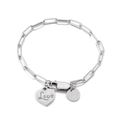 Silver chain bracelet with engraved Love heart pendant and circular charm on white backdrop - Silver (KB149333-Z)