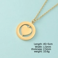 Gold stainless steel rotating heart pendant necklace with double-layer round geometry - Gold