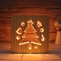 3D hollow wooden night light featuring warm LED Christmas tree and star patterns - Christmas Tree/15cm