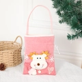 Pink Christmas felt gift bag featuring a 3D plush reindeer with sequin heart and drawstring - Elk / Pink-Christmas Reindeer