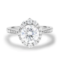 Luxurious silver halo engagement ring with teardrop elements and micro-pave zircons - US-6 / White Gold