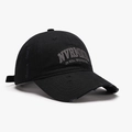 Casquette de baseball en coton noir vieilli avec broderie 3D et détails vintage usés - Réglable / Noir avec Broderie Grise