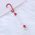DIY metal D-ring carabiner key hook accessory with red beads and metallic connecting rod - Red