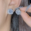 Square halo stud earrings in S925 sterling silver with sparkling moissanite stones - Large Square White Diamond Stud Earrings Tz-40