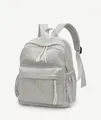 Light gray corduroy backpack with woven rope zipper detail and large capacity - Small / Light Gray