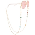 Rosafarbene Sonnenbrille mit Goldkette und bunten Emaille-Herzanhängern für Damen - Gold