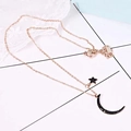 Roségouden ketting met maan- en sterhanger met zwarte kristallen en verstelbare fijne ketting - S925 Sterling Zilver Roségoud