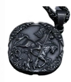 Retro black Saint George and the Dragon relief round pendant necklace in steel - Black Pendant (B1427-2)