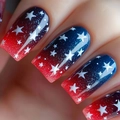 Press-on nails with red blue gradient, white stars, and glitter American style finish - Red Blue Gradient Stars Style (AW317)