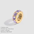 Vergulde roestvrijstalen kraal met paarse geboortestenen voor februari - Februari Violet (FEB-VIOLET) / 10.5x3.5mm / Goud