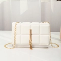 White quilted crossbody bag with gold chain strap and elegant fringe metal detail - Tassel Style / White