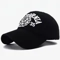 Black cotton baseball cap with white California 35 3D embroidery and surf badge - CALIFORNIA 1935 Style / Black