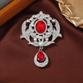 Vintage royal style brooch with red stones and crystals on elegant silk background - Style 10 (Red + Silver)