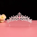 Detail shot of vintage baroque bridal crown with pink teardrop crystal and silver metal - No.1 Silver (Pink Stone)