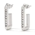 Silver geometric rectangular hoop earrings with paved cubic zirconia stones - Silver White Zirconia (PDE903)