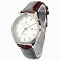 Minimalist men's quartz watch with brown leather strap, silver case, and white dial - Bojian Series Brown Strap White Dial