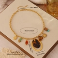 Vintage bohemian gold chain necklace with leopard print resin and sun charms - Bohemian Wood Resin Charm (1#)