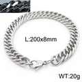 200mm silver titanium steel curb chain bracelet with lobster clasp, 8mm width - Style D 8mm x 200mm