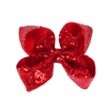 5-inch large bright red sequined hair bow clip for girls with shimmering fabric finish - Red