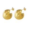 Polished golden chunky C-hoop earrings in stainless steel with a high-shine mirror finish - One Pair / Gold