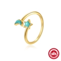 Anello aperto in argento S925 dorato con stella e luna in turchese - Anello Aperto Luna Stella Turchese / Oro/Turchese