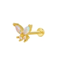 Golden butterfly labret stud with iridescent zircon stone inlay on white background - Gold Colorful Butterfly (K-939)