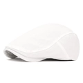 Classic white newsboy cap in cotton twill fabric for casual spring summer wear - Back Button Style / White