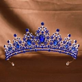 Exquisite silver bridal tiara featuring teardrop-shaped deep blue rhinestones - Blue