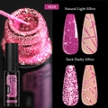 Macro view of 011 pink reflective glitter line gel in natural light and dark flashy mode - Fluorescent Diamond Line Gel 11 (Pink)