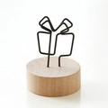 Support photo rond en bois avec clip en métal noir en forme de boîte cadeau - Cadeau