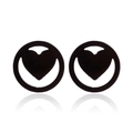 Minimalist black matte round stud earrings with hollow heart pattern design - 198/Heart Smile / Black