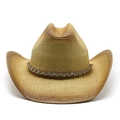 Classic straw cowboy hat with bohemian decorative band on a clean white background - Size M (56-58cm) / Khaki