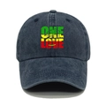 Washed cotton baseball cap in dark grey with One Love embroidery and vintage finish - M(56-58cm) / Navy Blue