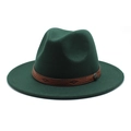 Dark green wool fedora hat with a brown embossed band and a vintage metal buckle - M (56-58cm) / Dark Green