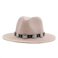 Rosa geflochtener Strohhut mit Vintage-Metallschnallenband für Outdoor-Sonnenschutz - Nute Rosa