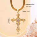 Golden snake chain necklace with pearl and colorful zircon cross pendant detail - Vintage Pearl Rhinestone Cross (2693)