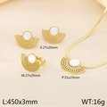 Golden titanium steel set featuring hollow fan charms with white gems and sizing details - White Mother of Pearl Fan Style (KS220675-LX)