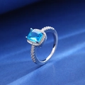Vintage style square silver ring with blue zircon inlay on blue velvet background - Square Style (F108)