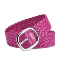 Braided candy pink patent leather belt with silver buckle for summer dresses - Rose Red
