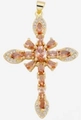 Gold cross pendant with peach oval gemstones and zircon accents on white background - Style 89/Gold Peach Oval Stone Cross