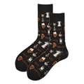 Detail view of cotton crew socks featuring Java coffee patterns on black fabric - 38-46 / Java Text Pattern (1352C)