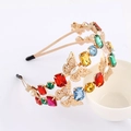 Golden headband with colorful gemstones, pearls, and hollow butterfly details - Style 01-Butterfly