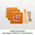 Three orange gift bags with smiley face patterns and yellow ribbons on white background - Yuan Qi (ZD5001) / Size M (3 Pieces/Pack)