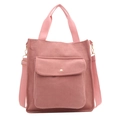 Pink corduroy tote bag for women with double handles and adjustable shoulder strap - Pink