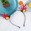 Christmas reindeer antler headband with plush red ears on festive star background - Style 38 Red Antler Brown Ear