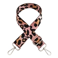Pink leopard print jacquard wide shoulder strap with silver metal buckle and lobster hooks - Dark Pink + Silver Buckle